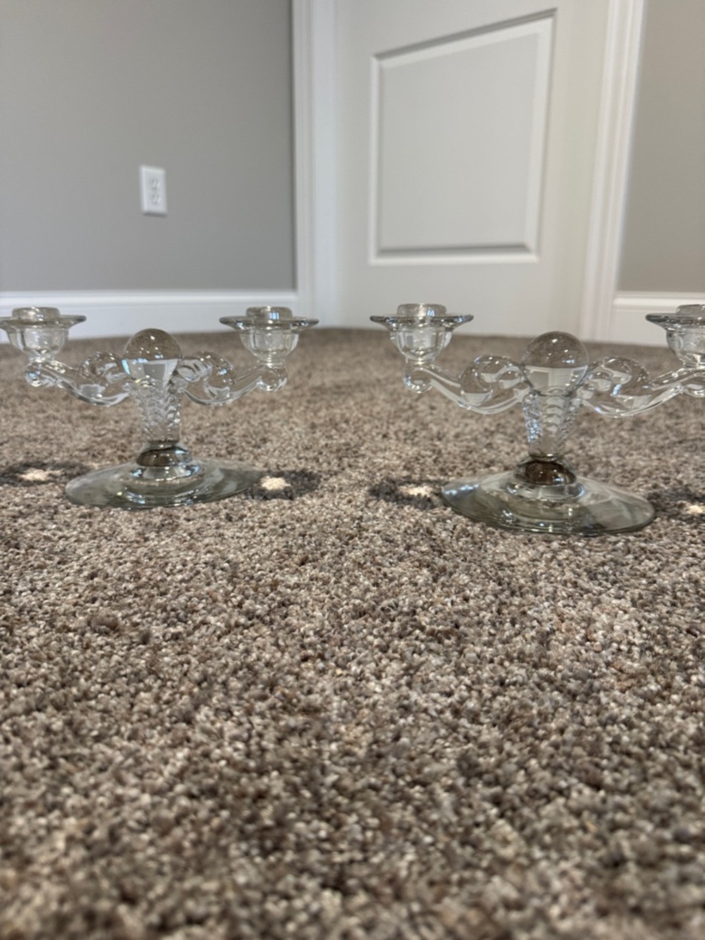 Clear Glass Double-Arm Candle Holders - Pair